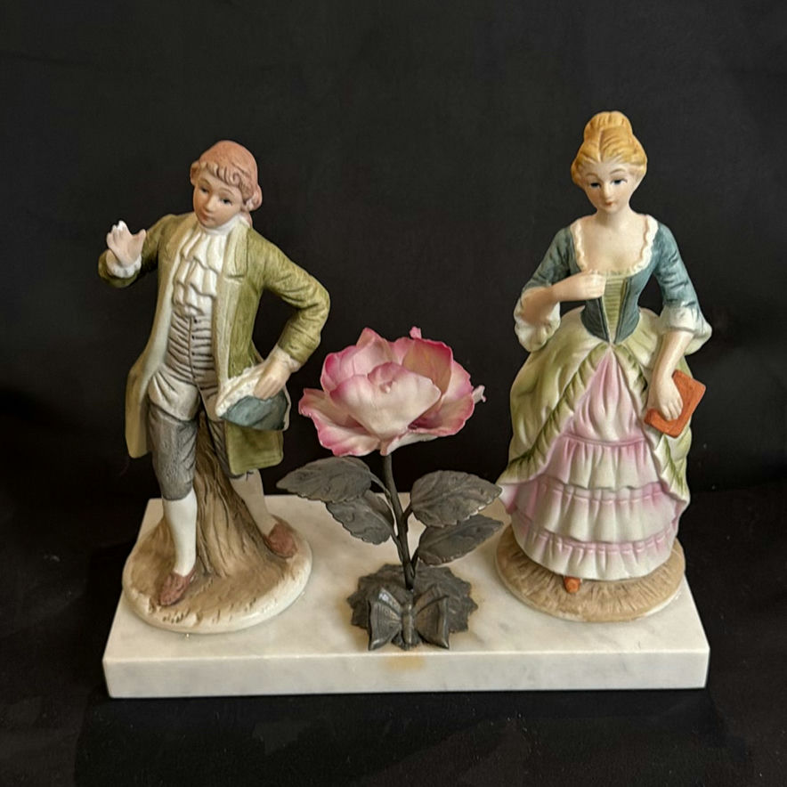 Vintage Porcelain Courting Couple Figurines on Italian Marble - image 1 of 9