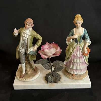Vintage Porcelain Courting Couple Figurines on Italian Marble - Image 1 of 9