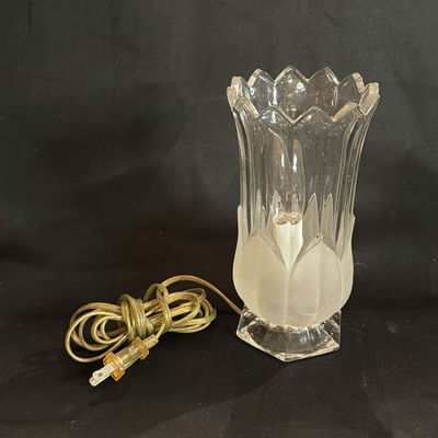 Vintage Torchiere Table Lamp - Tulip Shaped Frosted & Clear Glass -- Tested Working - Image 1 of 5