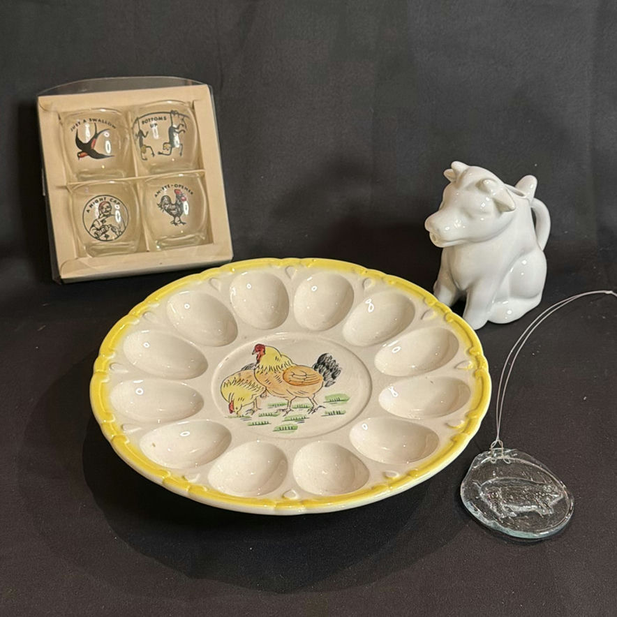 Farmer in the Dell Assorted Lot of Animal Ceramics Including A Rooster Egg Plate - image 1 of 8