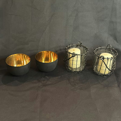 Lot of Votive Candle Holders - Black Wire and Shiny Metal - Image 1 of 7