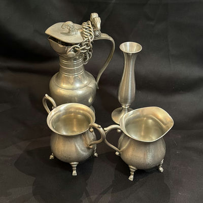 Vintage Pewter Lot including Vase, Cream & Suger Set, Pitcher - Image 1 of 13