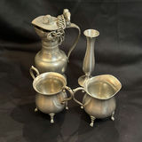 Vintage Pewter Lot including Vase, Cream & Suger Set, Pitcher - thumbnail 1 of 13