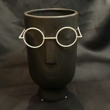 Black Ceramic Head-Shaped Vase with Wire Glasses - thumbnail 1 of 4