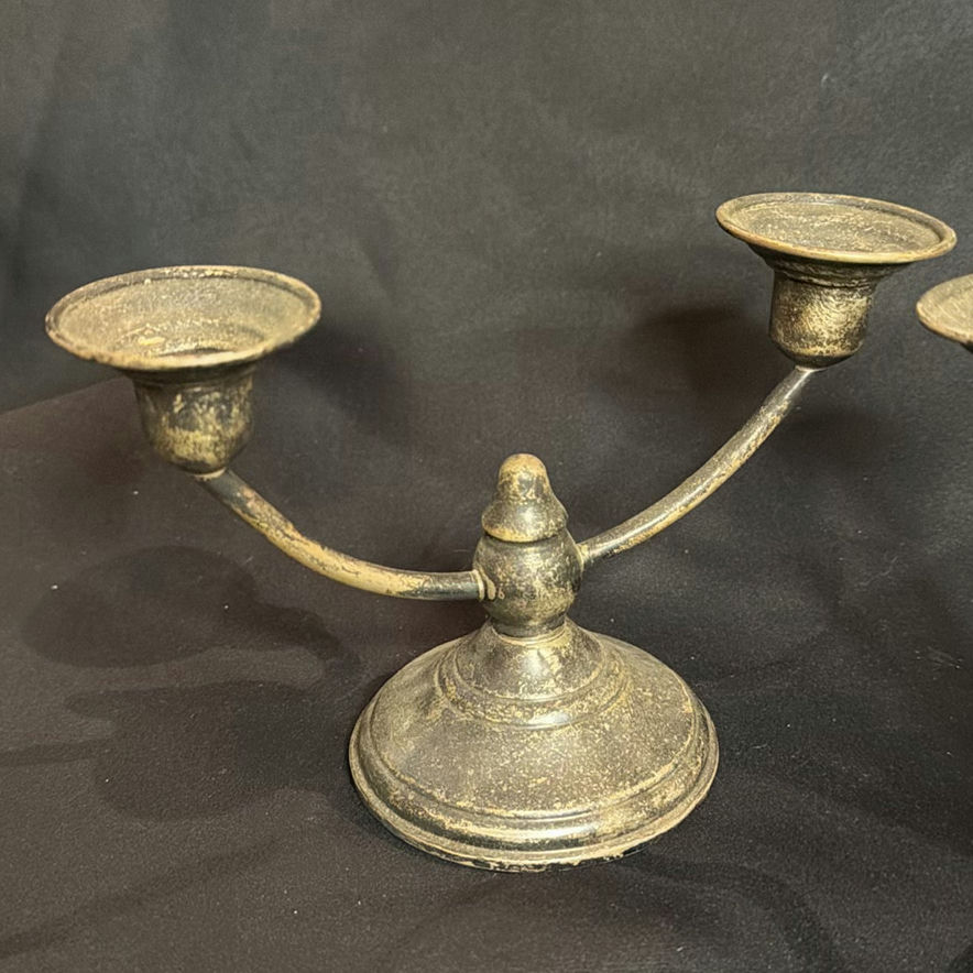 Vintage Candle Holder Sterling Silver Cement Filled Base - Rich Patina - image 3 of 5