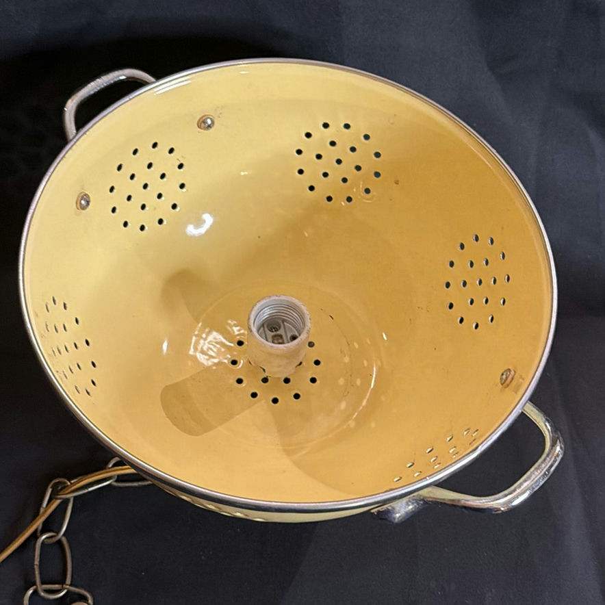 Repurposed Vintage Yellow Colander Hanging Lamp - NEEDS REWIRED - image 2 of 5
