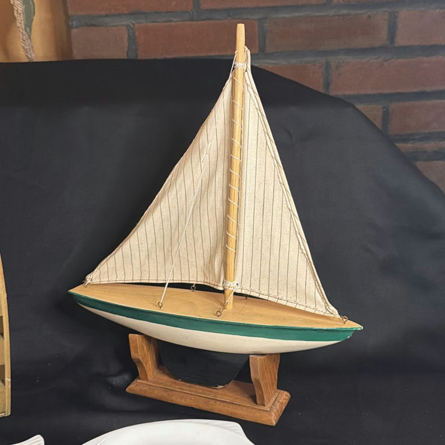 Nautical Decor Lot: Boat Shelf, Sailboat Model, and Williams Sonoma Fish Shaped Dishes - image 5 of 10