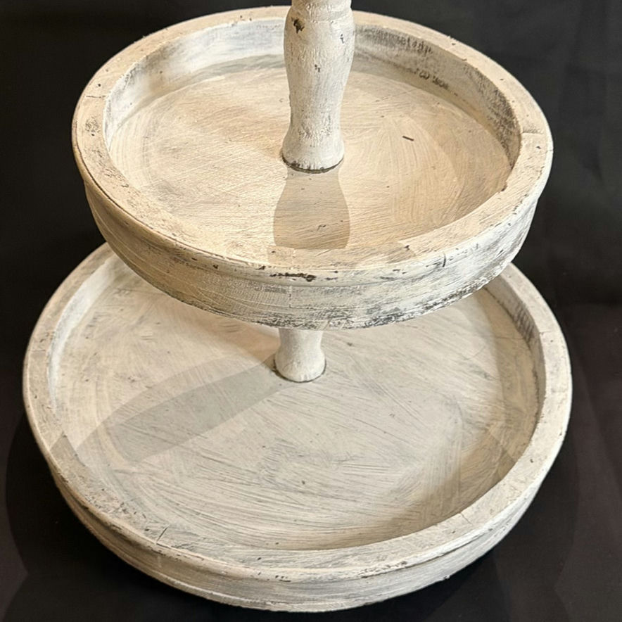 Distressed White Wood Two Tier Serving/Display Tray - image 2 of 7