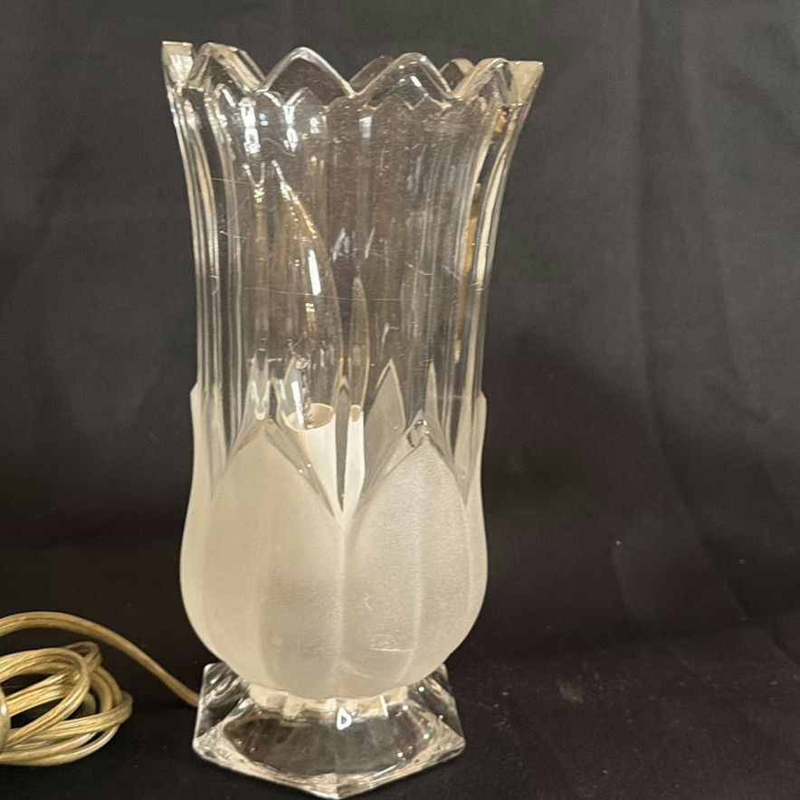 Vintage Torchiere Table Lamp - Tulip Shaped Frosted & Clear Glass -- Tested Working - image 3 of 5