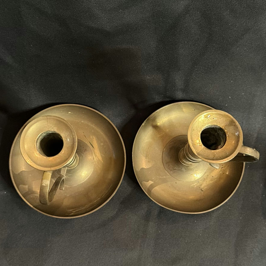 Vintage Brass Candlestick Holders (Set of Three) Chamberstick Style - image 7 of 10