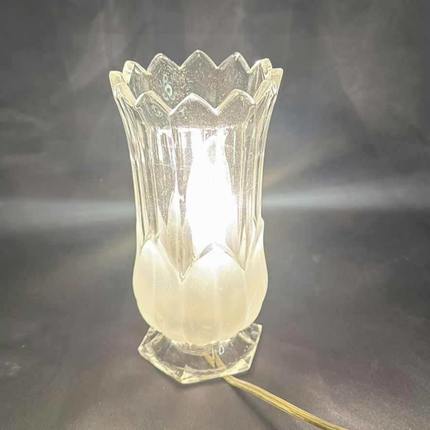 Vintage Torchiere Table Lamp - Tulip Shaped Frosted & Clear Glass -- Tested Working - image 4 of 5