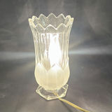 Vintage Torchiere Table Lamp - Tulip Shaped Frosted & Clear Glass -- Tested Working - thumbnail 4 of 5