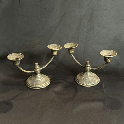 Vintage Candle Holder Sterling Silver Cement Filled Base - Rich Patina - Image 1 of 5