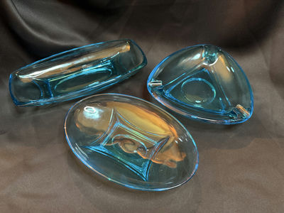 Vintage Aqua Blue Capri Glass Dishes (Lot of 3) Possibly Hazel Atlas - Image 1 of 9