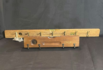 Wooden Wall-Mounted Racks (2) with Metal Hooks Appear to Be Repurposed Vintage Items - Image 1 of 11