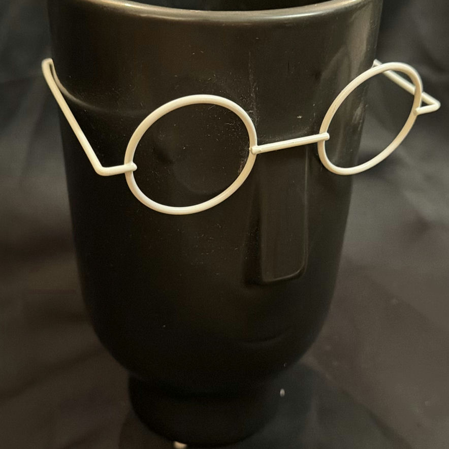 Black Ceramic Head-Shaped Vase with Wire Glasses - image 2 of 4