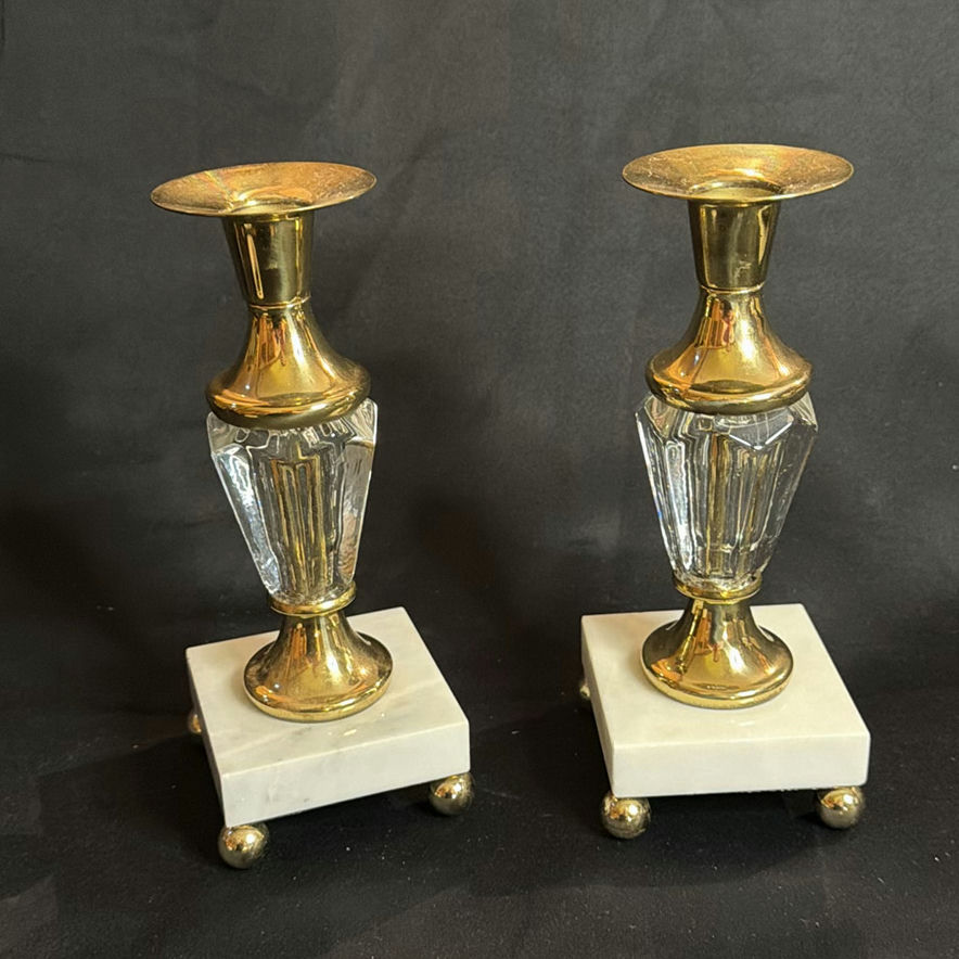Vintage Candlestick Holders Made of Brass, Glass and Marble Possibly Hollywood Regency MCM - image 1 of 6