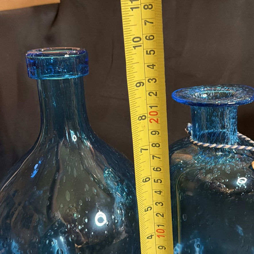 Vintage Trio of Blue and Green Glass Vases/Bottles Appear to be Handblown - image 6 of 7