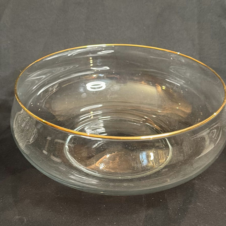 Vintage Glass Pitcher and Bowl Clear Gold Trimmed - image 3 of 7