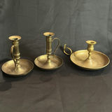 Vintage Brass Candlestick Holders (Set of Three) Chamberstick Style - thumbnail 1 of 10