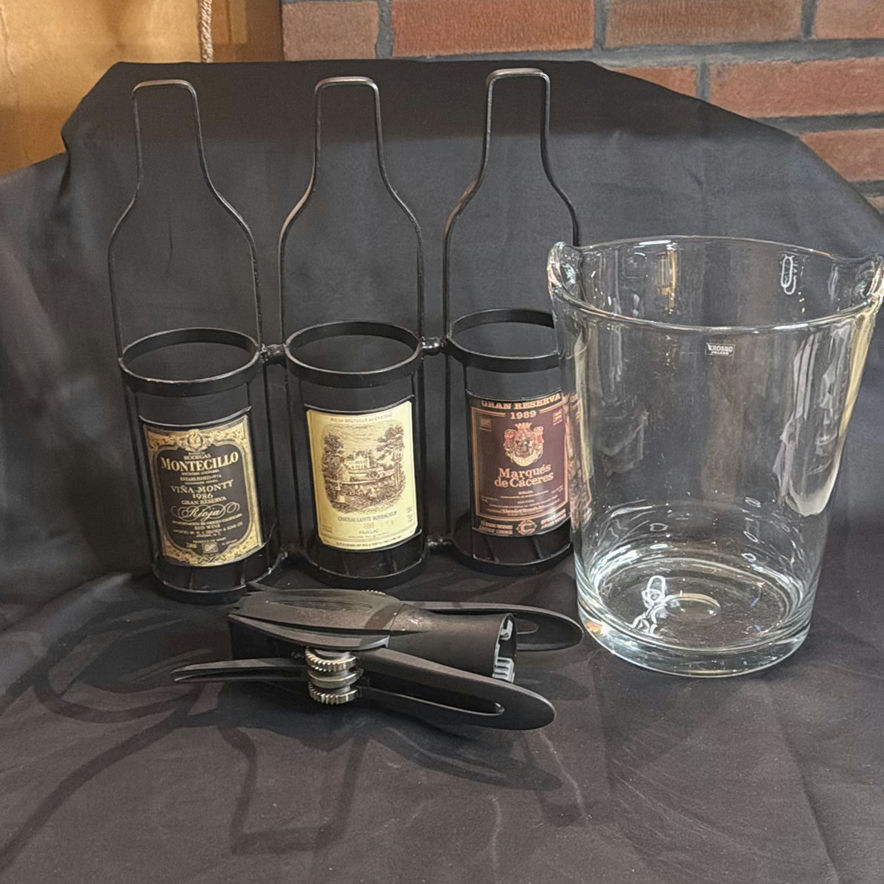 Wine Anyone? KROSNO Glass Ice Bucket with A Three-Bottle Metal Stand and Corkscrew - image 1 of 13