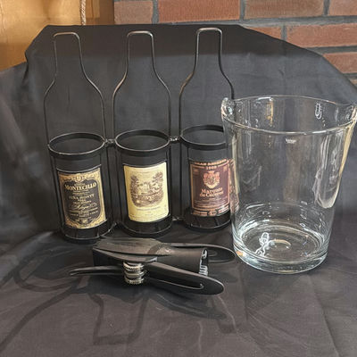 Wine Anyone? KROSNO Glass Ice Bucket with A Three-Bottle Metal Stand and Corkscrew - Image 1 of 13