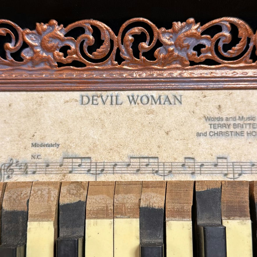 Unique Wall Art Vintage Piano Keys and Music Sheet "Devil Woman" - image 2 of 5