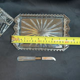 Vintage Crystal/Glass Covered Cheese Dish and Knife Set - thumbnail 4 of 5