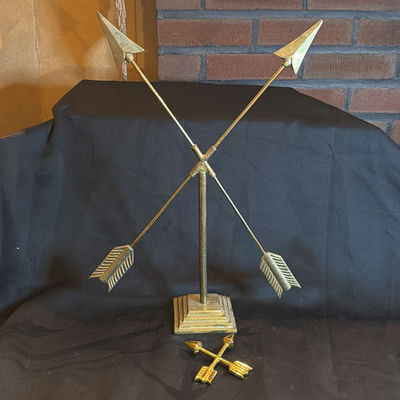Crossed Arrow Metal Sculpture on Pedestal - Image 1 of 6