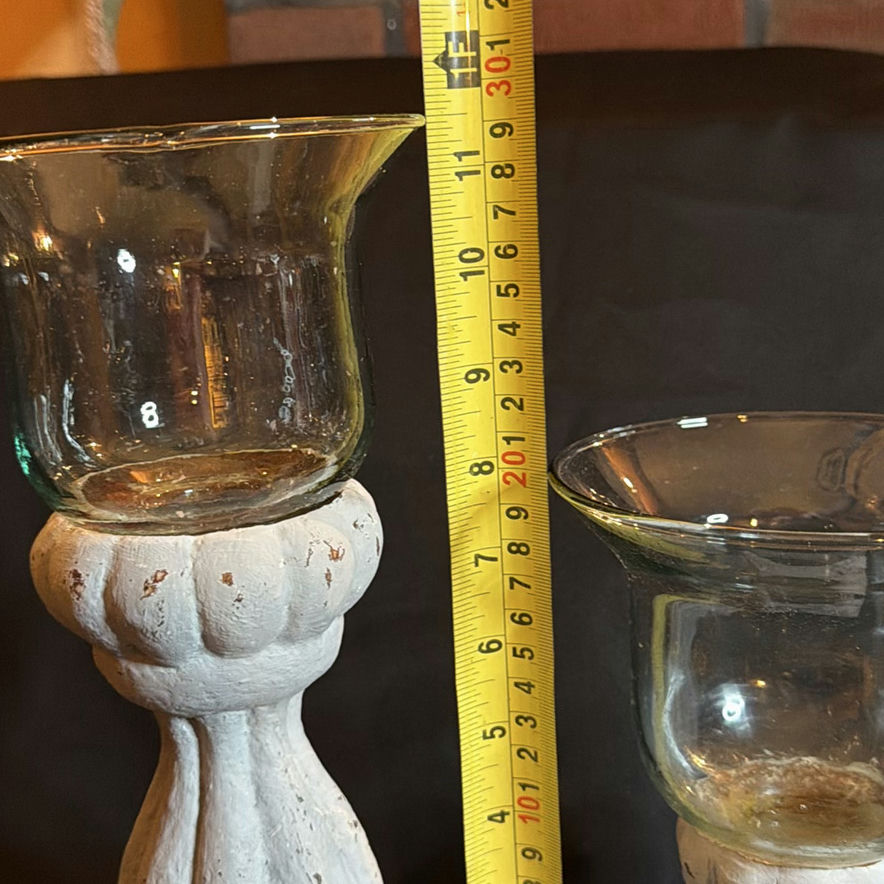 Bell Jar Candle Holders Distressed White w/ Clear Glass - image 6 of 9