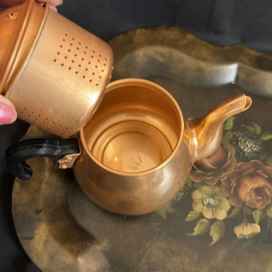 Vintage MCM Teapots, Toleware Style Tray, Flowers - image 9 of 10