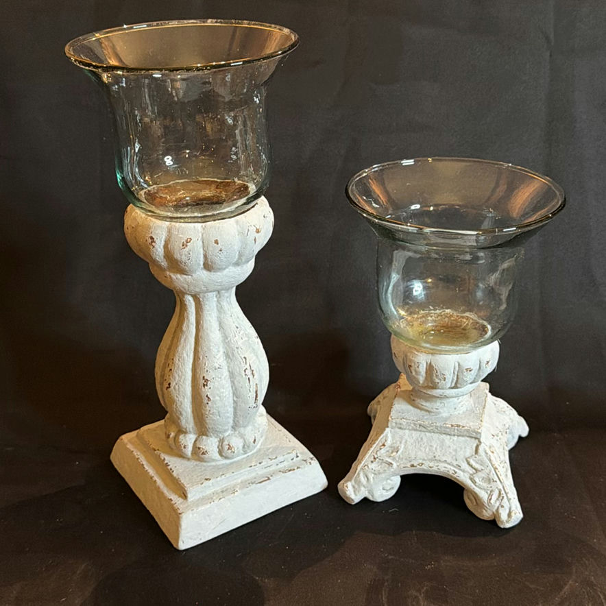 Bell Jar Candle Holders Distressed White w/ Clear Glass - image 1 of 9