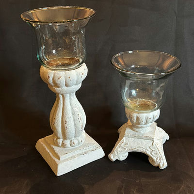 Bell Jar Candle Holders Distressed White w/ Clear Glass - Image 1 of 9