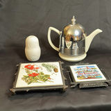 Vintage Items - Random Lot Including Trivets, Teapot, Nesting Doll Timer - thumbnail 1 of 11