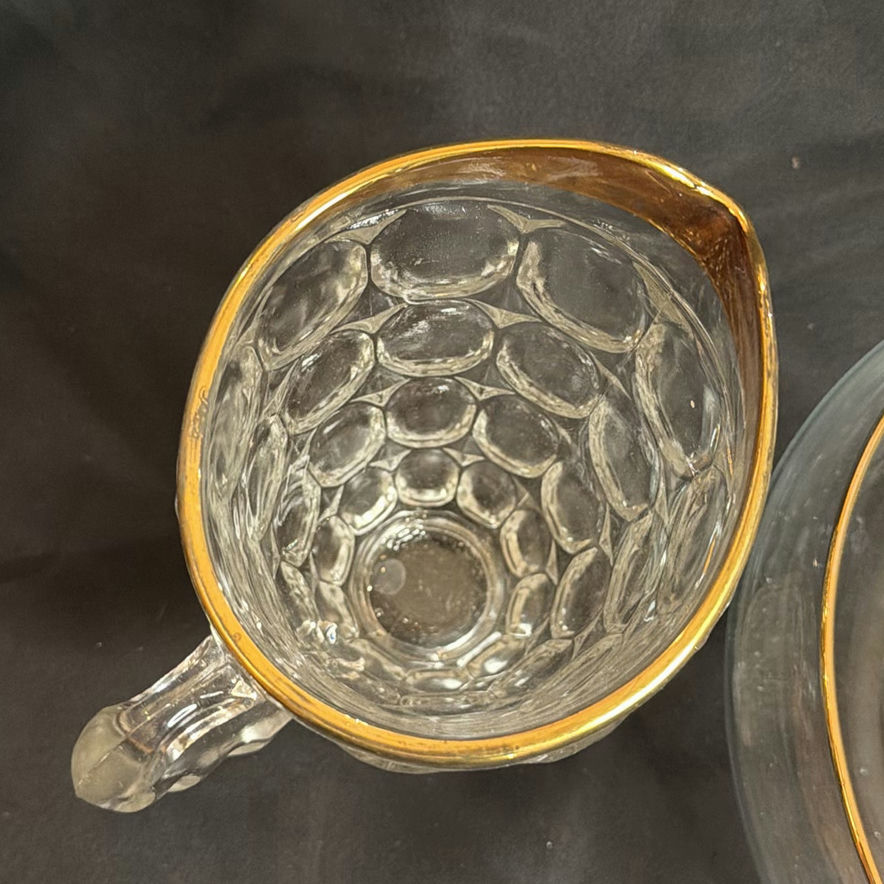 Vintage Glass Pitcher and Bowl Clear Gold Trimmed - image 5 of 7