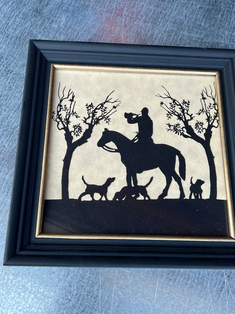 Framed Silhouette: Huntsman on Horseback with Dogs 10" x 10" - image 1 of 4