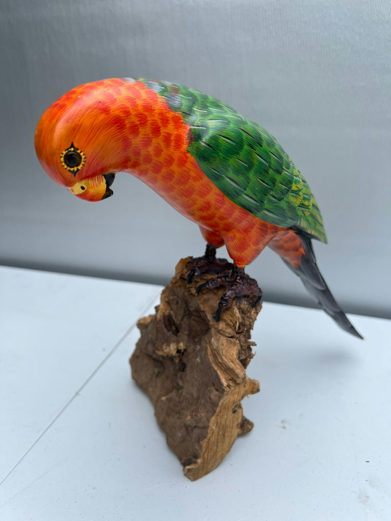 Wooden parrot sculpture and abstract toucan totem - image 2 of 4