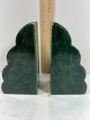 ANTIQUE MARACHITE Pair of green scalloped bookends ITALY - Image 1 of 3