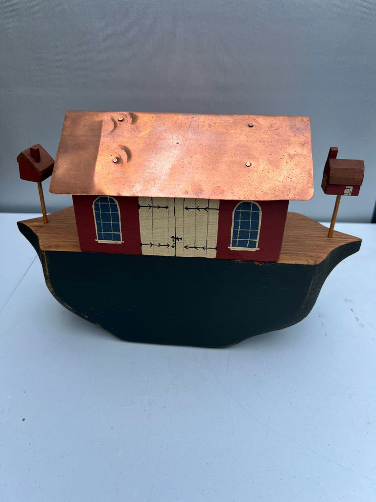 Wooden decorative Noah's Ark on a curved base with copper roof and mailboxes - image 4 of 4