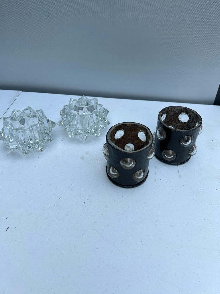 Crystal starburst candle holders and black cylindrical candle cups - image 1 of 3