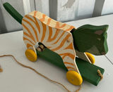 Wooden Zebra-Striped Pull Toy on Green Wheels - thumbnail 3 of 3