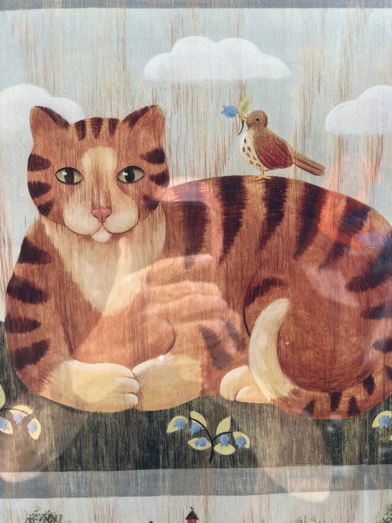 Framed Cat and Bird Decorative Print 22" x 19" - image 2 of 4
