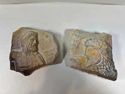 Ancient Greek relief fragments and Athens museum-copy owl badge - Image 1 of 5