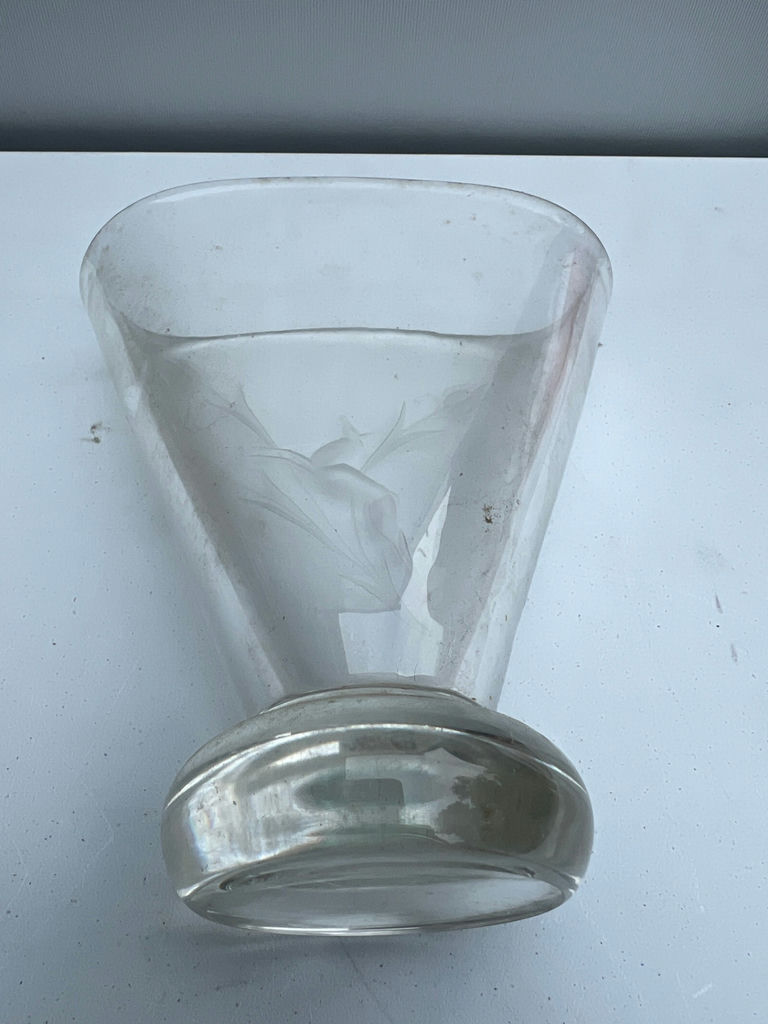 Unique Vintage Etched clear glass vase - image 1 of 4