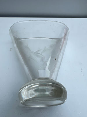 Unique Vintage Etched clear glass vase - Image 1 of 4