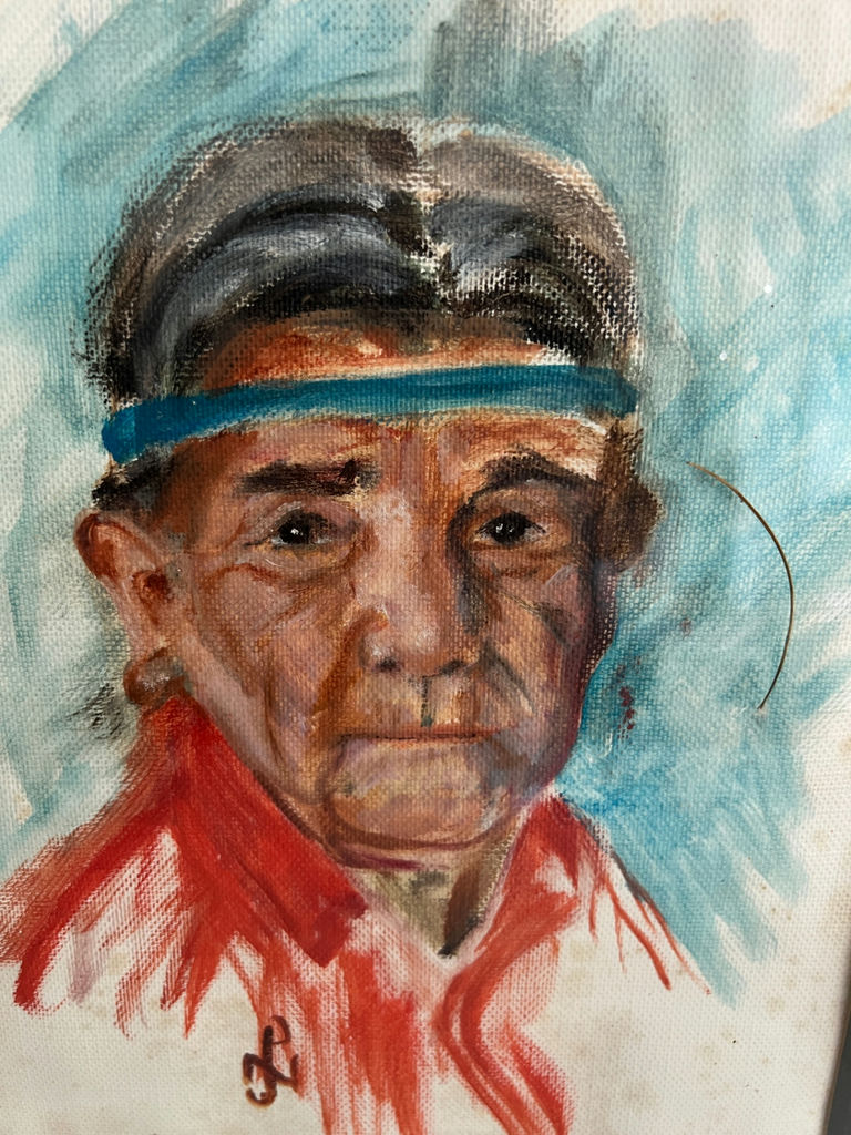 Framed Apache Grandfather oil portrait 14" x 10" - image 2 of 3