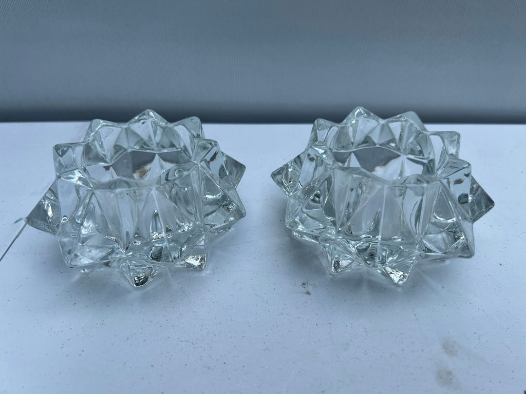 Crystal starburst candle holders and black cylindrical candle cups - image 2 of 3