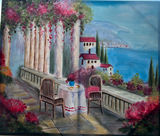Two Chairs and Round Table on a Columned Terrace 35-1/2" x 30" - thumbnail 1 of 4