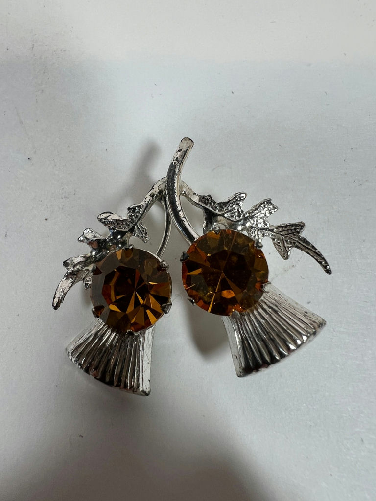 Amber-stone leaf and fan motif sterling silver earrings - image 2 of 5