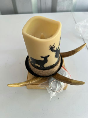 Rustic deer silhouette candle with antler wall mount - Image 1 of 3